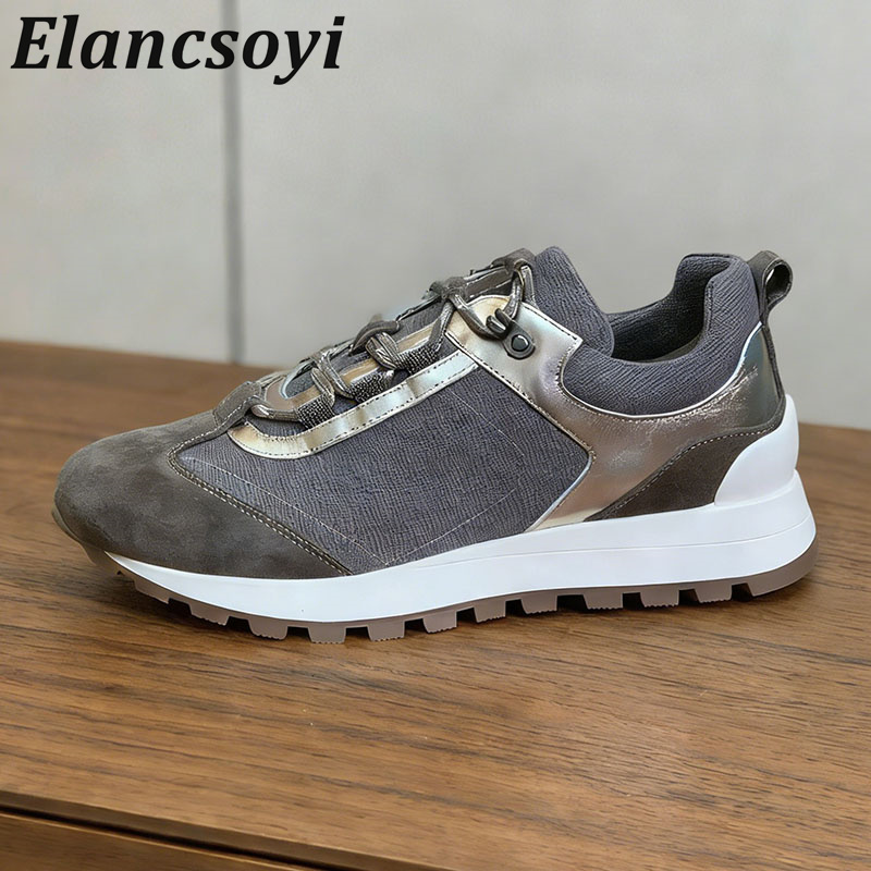 Knit Fabric Lace Up Sneakers - Sneakers Dames Lace Up String Bead