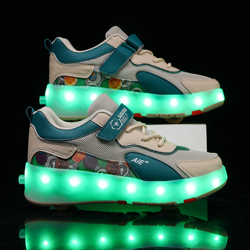 Running Shoes - Jeugdrollerskates met 4 wielen, intrekbare LED-lampjes,