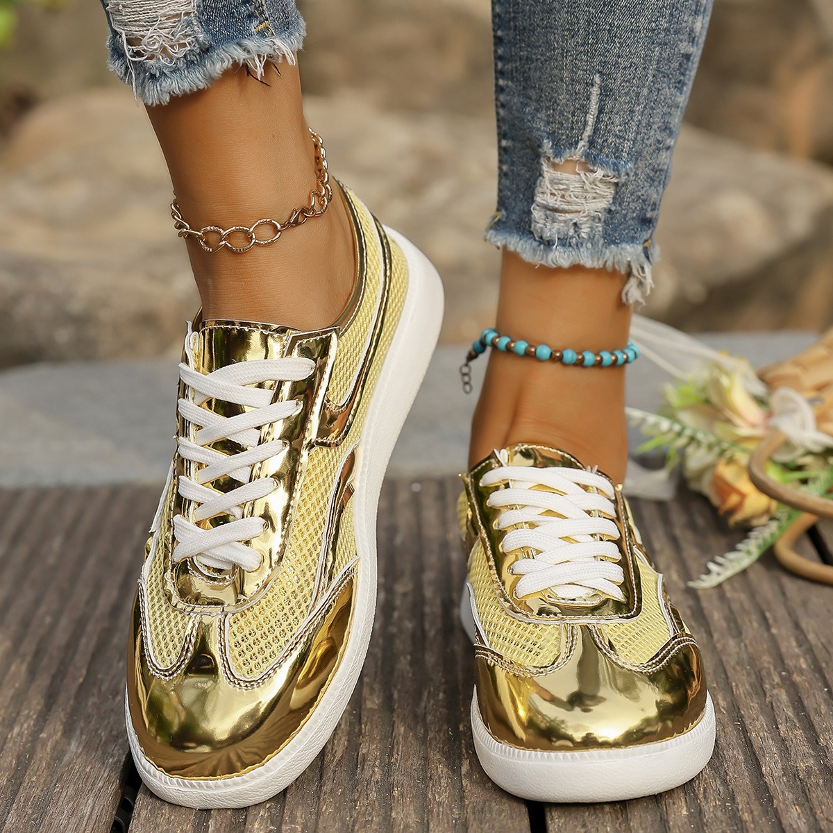 Nieuwe damessneakers Ademend g - Knit Fabric Lace Up Sneakers recensie en prijs