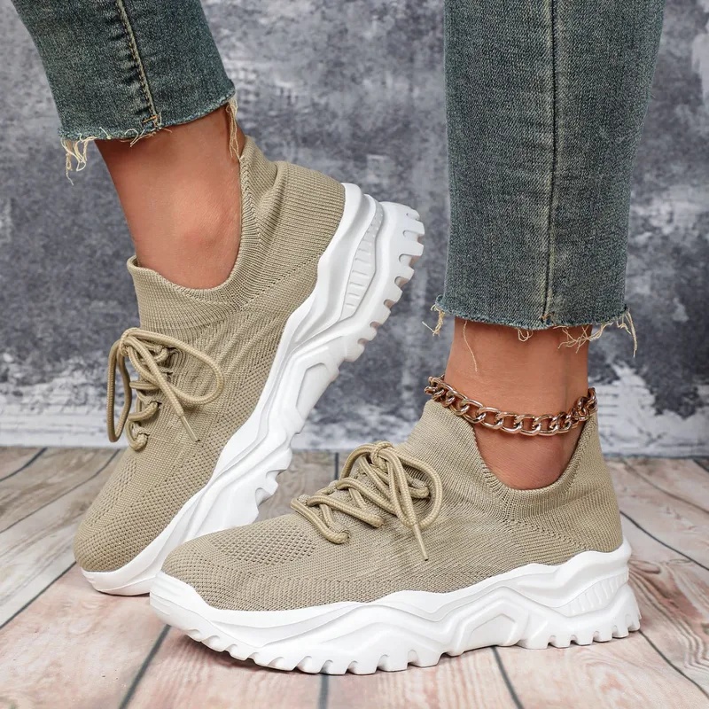 Mode chunky platform sneakers  - Knit Fabric Lace Up Sneakers recensie en prijs