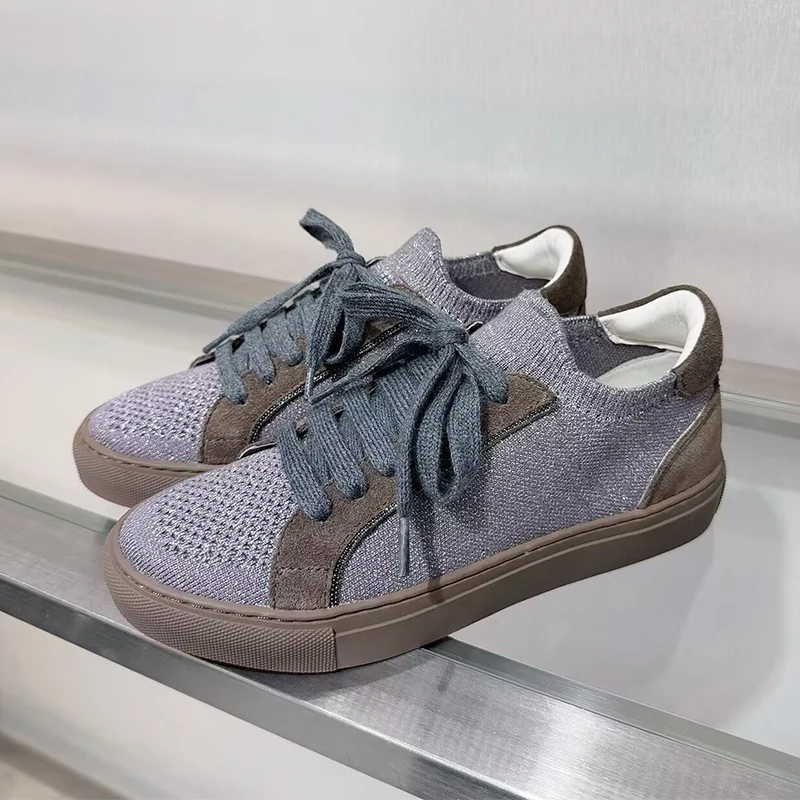 Vrouwen Gebreide Ademende Snea - Knit Fabric Lace Up Sneakers recensie en prijs