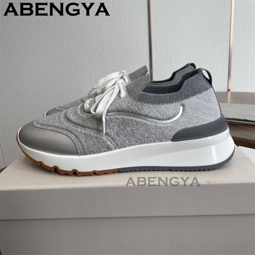 Heren Nieuwe veelkleurige gebr - Knit Fabric Lace Up Sneakers recensie en prijs